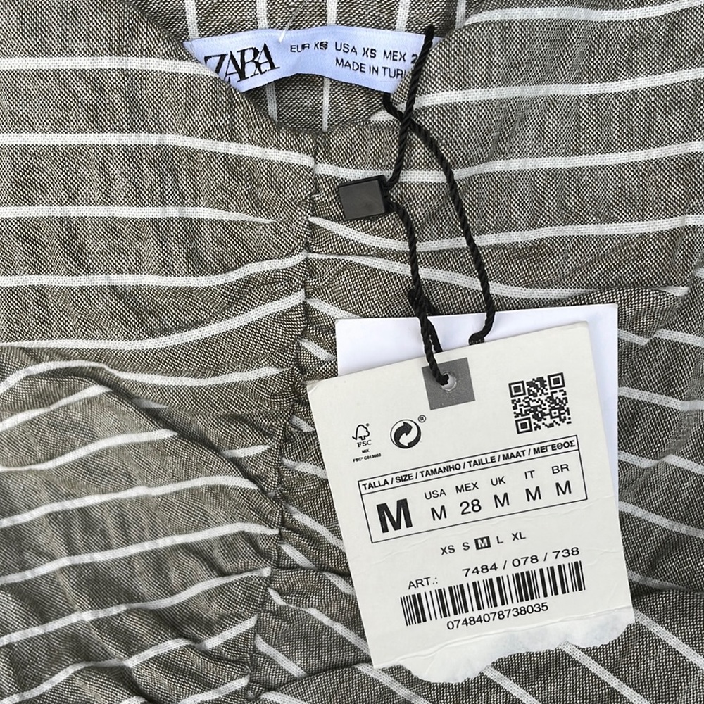 Zara striped tan and white cotton midi dress NWT - Picture 6 of 10